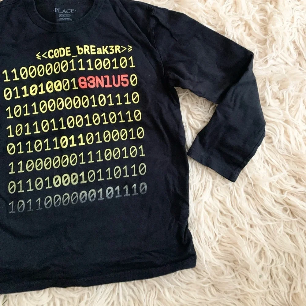 Children’s Place | Long Sleeve Top Black Shirt Coding Yellow Genius Red